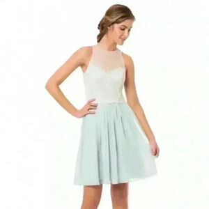 BARI JAY STYLE 1580 BRIDESMAID DRESS COLOR IVORY MISTY BLUE  SIZE 10.